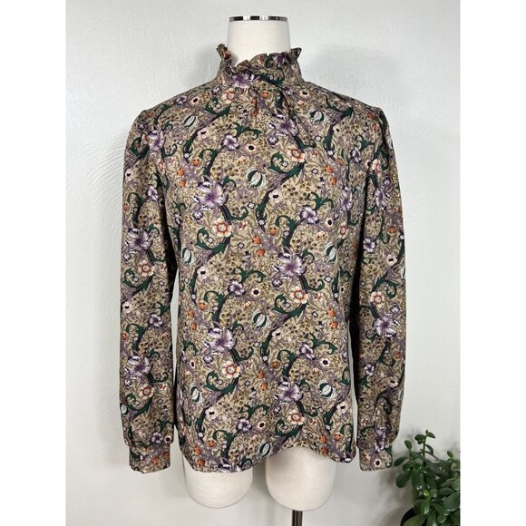 Vintage RRRRuss Womens Floral Ruffle Neck Blouse - Picture 1 of 13